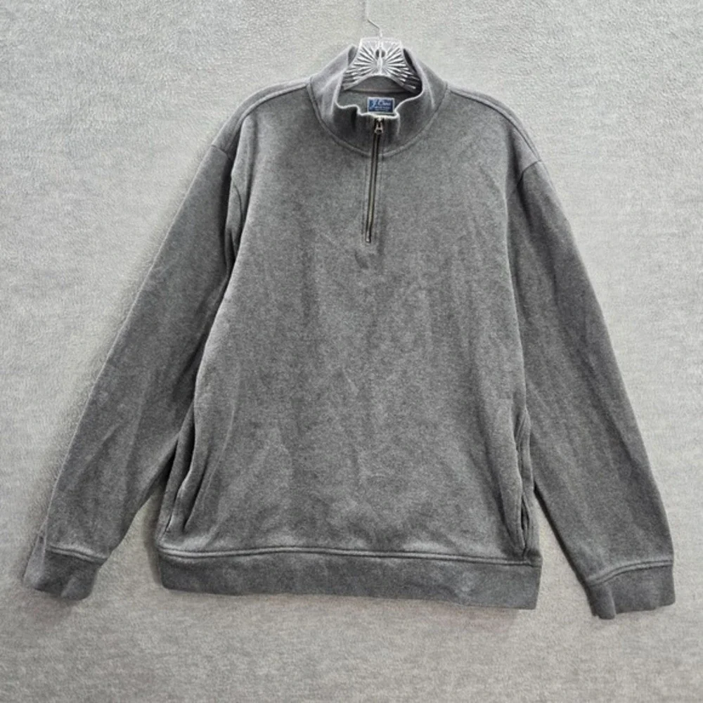 VINTAGE J Crew Men‎ Sweatshirt XL Gray Fleece Pockets 1/4 Zip Long Sleeve Y2K